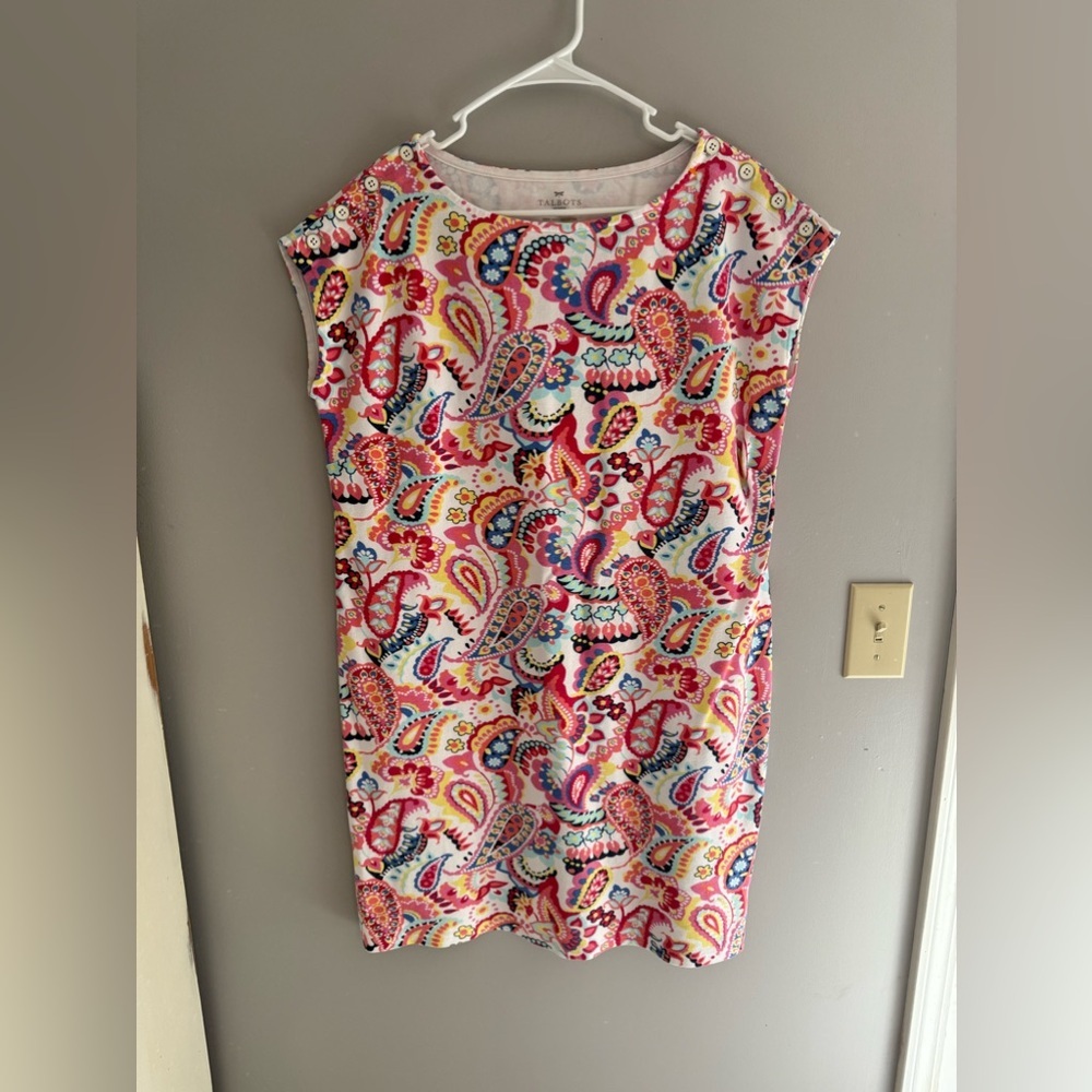 Talbots Womens T Shirt Dress X Multicolored Paisley Cotton Short Sleeve Button